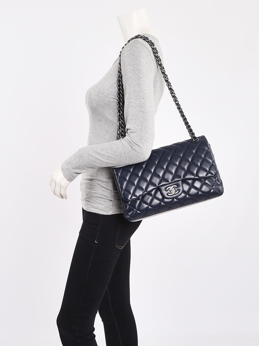 Chanel Navy Blue Quilted Lambskin Leather Classic Jumbo Double Flap Bag -  Yoogi's Closet