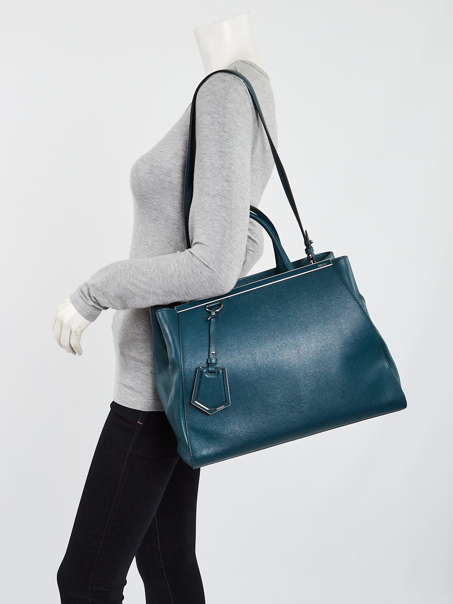 Fendi Teal Blue Saffiano Leather Medium Sac 2Jours Elite Tote Bag 8Bh250 -  Yoogi'S Closet