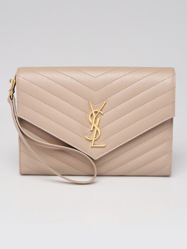 Yves Saint Laurent Beige Matelasse Quilted Leather Cassandre Flap Pouch Wristlet