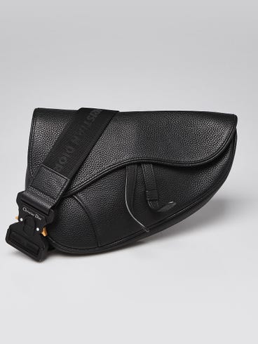 Christian Dior Black Pebbled Leather Saddle bag