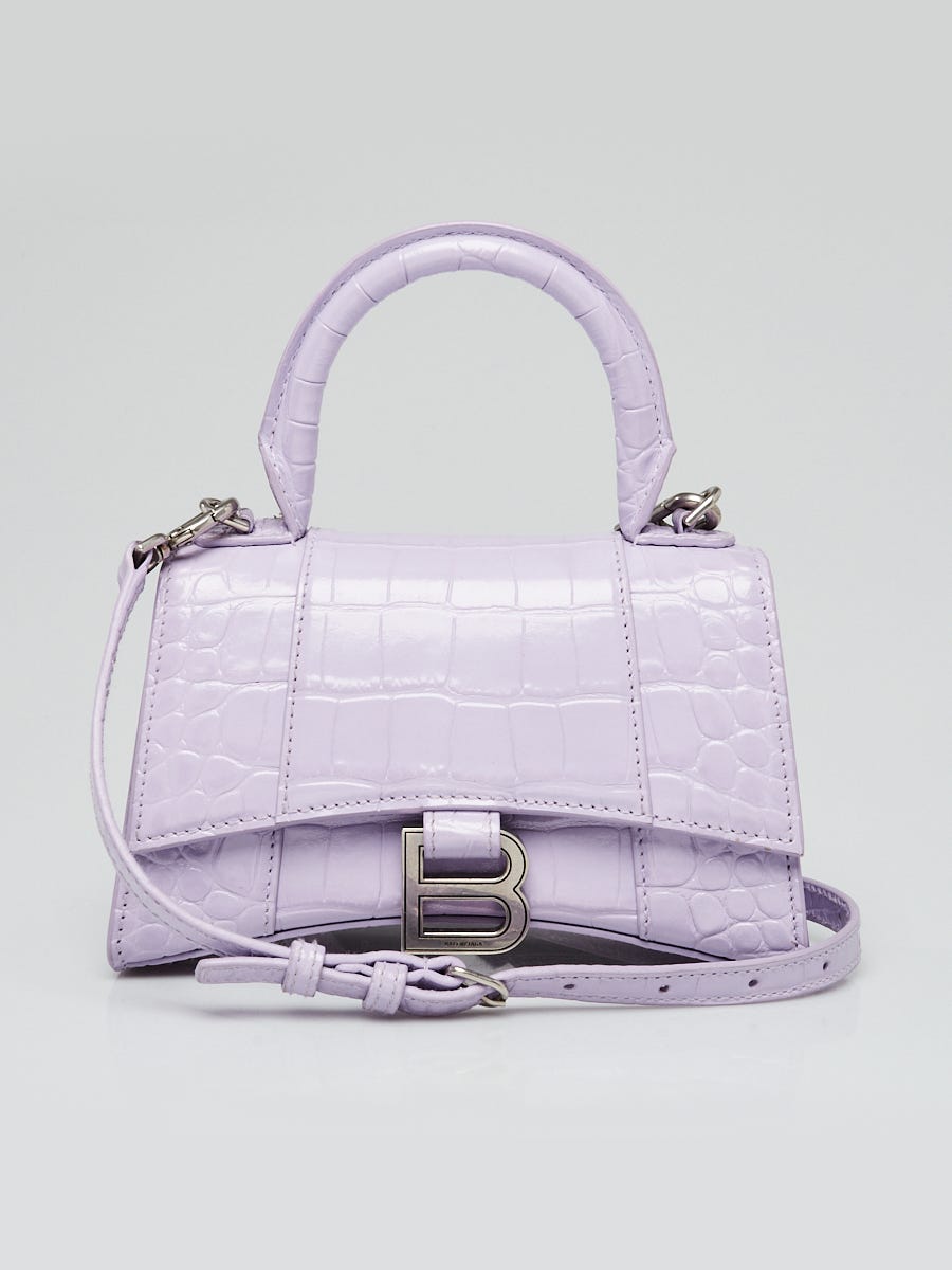 Balenciaga Lilac Croc Embossed Leather Hourglass XS Top Handle Bag