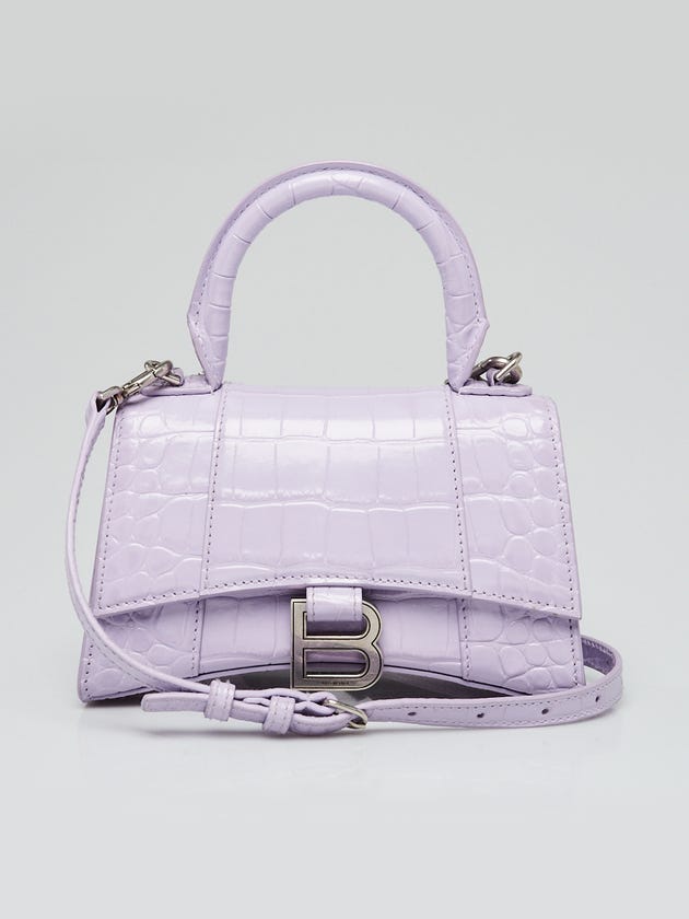 Balenciaga Lilac Croc Embossed Leather Hourglass XS Top Handle Bag