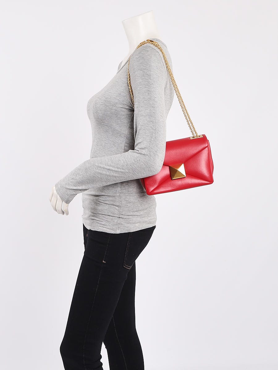Valentino Red Quilted Nappa Leather One Stud Chain Clutch