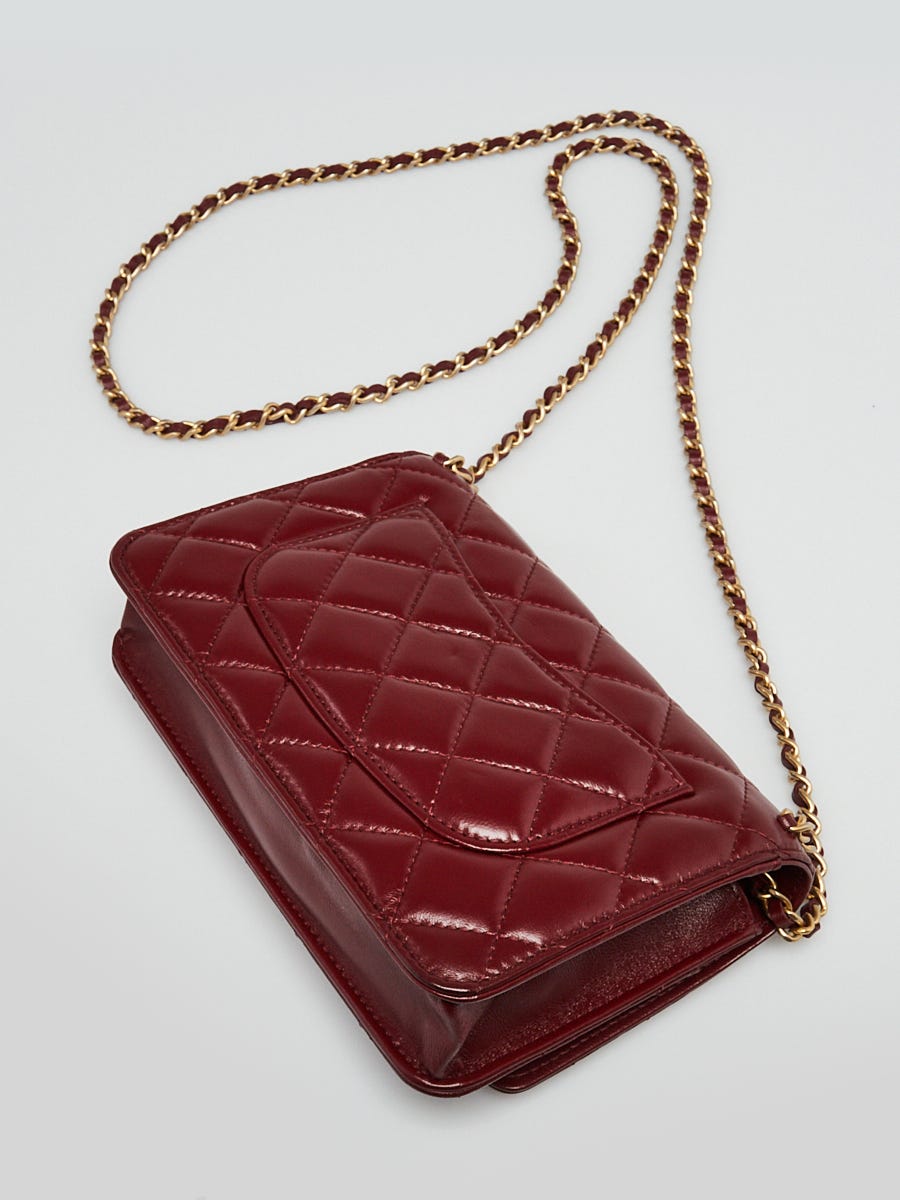Chanel Dark Red Quilted Lambskin Leather Chain Around WOC - Yoogi's Closet