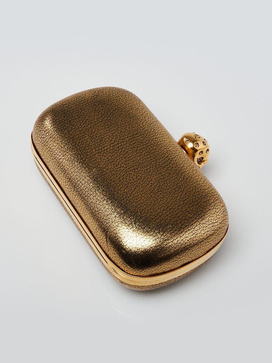 Alexander McQueen Gold Metallic Leather Crystal Skull Box Alexander McQueen Gold Metallic Leather Crystal Skull Box