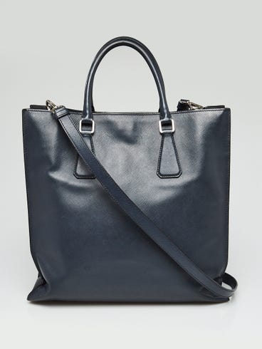 Prada Dark Blue Saffiano Leather North South Tote Bag