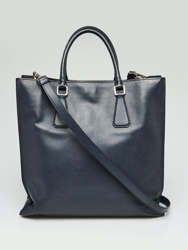 Prada Dark Blue Saffiano Leather North South Tote Bag