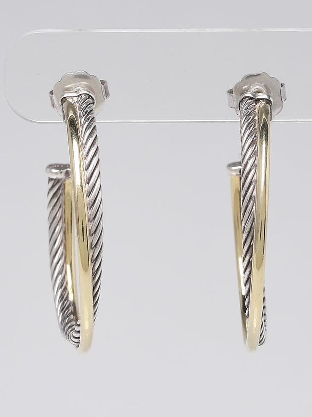 David Yurman 18k Gold and Sterling Silver Cable Crossover Hoop Earrings