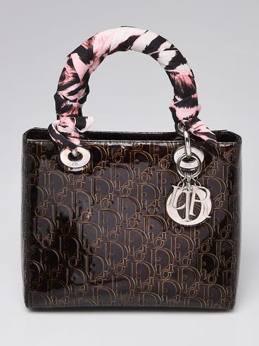 Christian Dior Black Embossed Patent Leather Ultimate Medium Lady Dior Bag