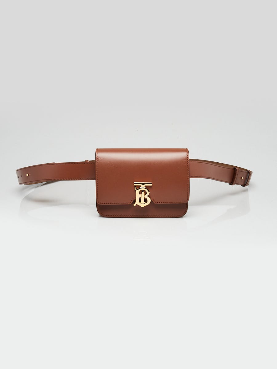 Burberry Brown Leather TB Monogram Belt Bag - Yoogi's Closet