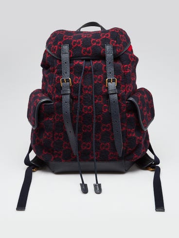 Gucci Red/Blue Wool GG Backpack Bag