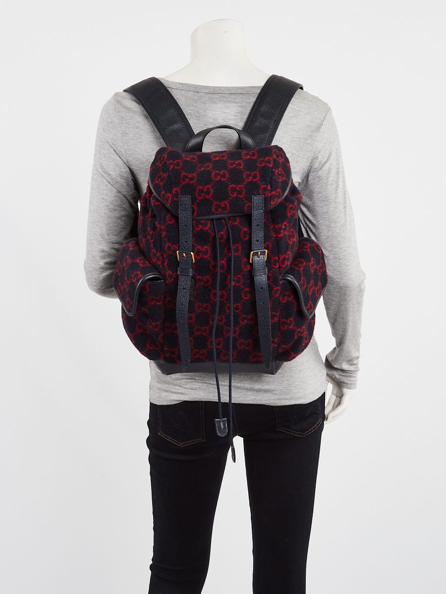 Gucci Red/Blue Wool GG Backpack Bag
