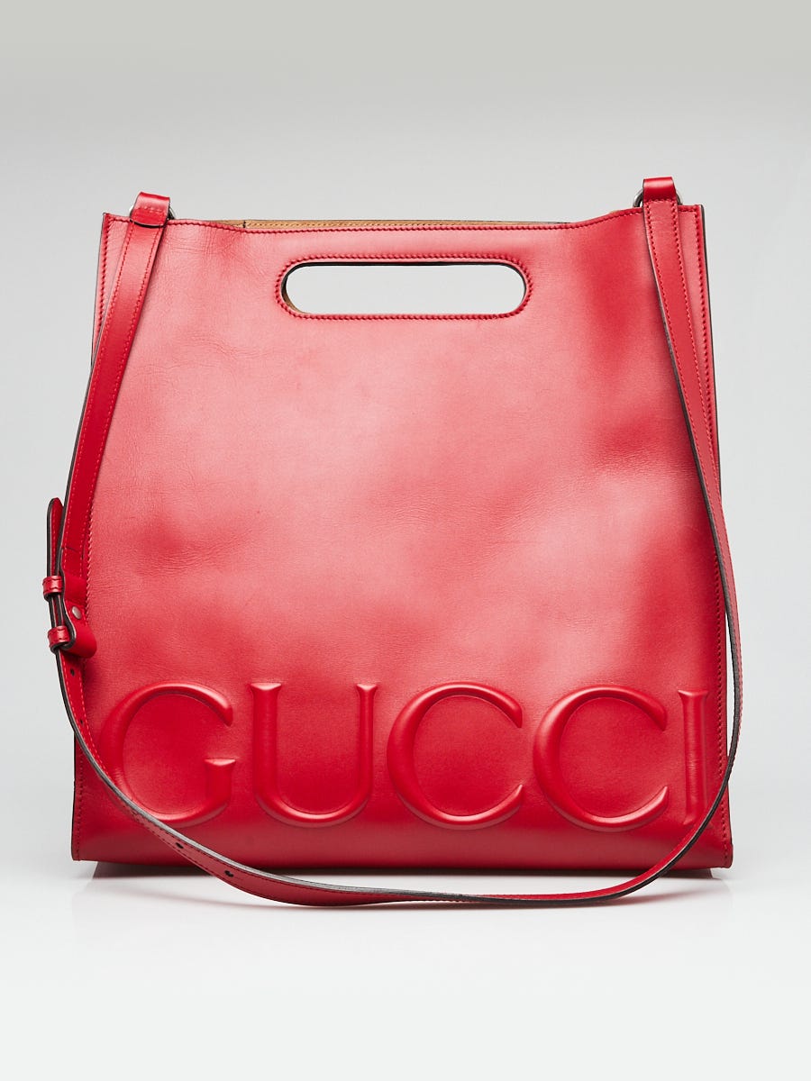 Gucci Red Leather Embossed XL Tote Bag - Yoogi's Closet