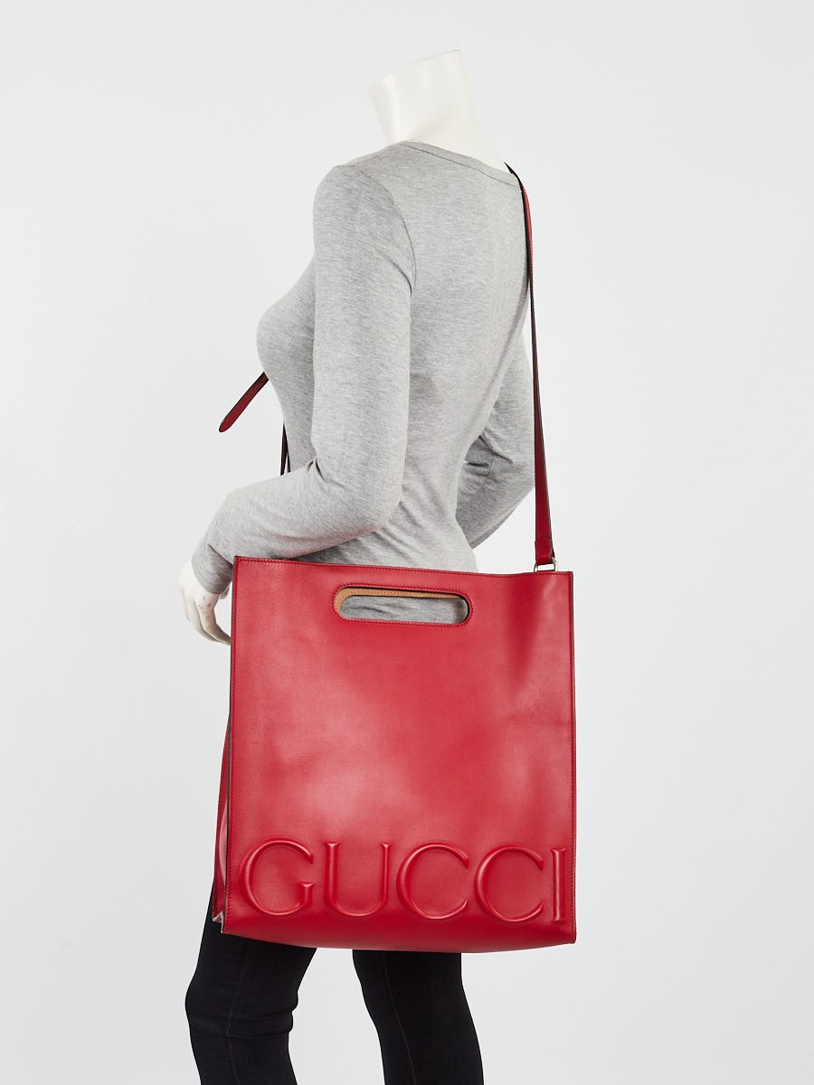 Gucci Red Leather Embossed XL Tote Bag - Yoogi's Closet