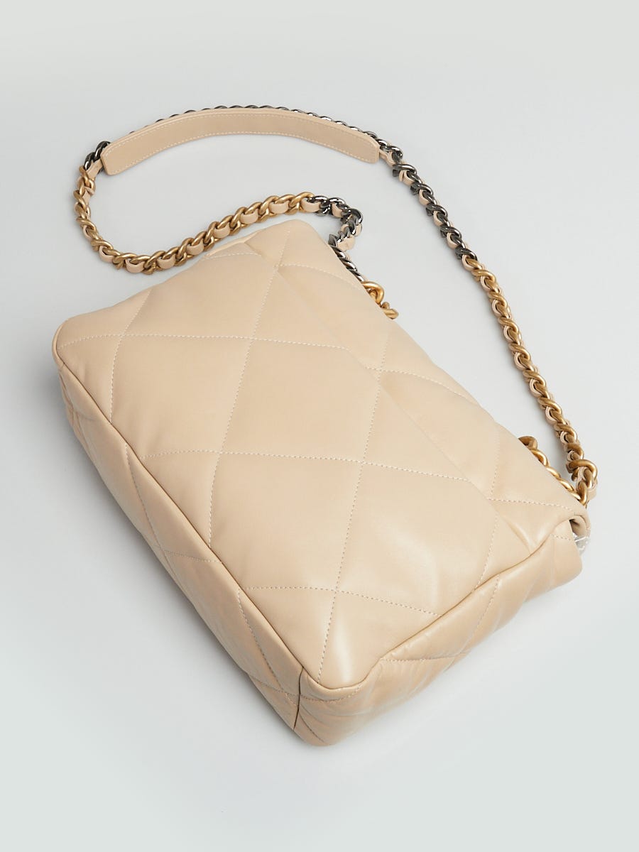 Chanel Beige Quilted Lambskin Leather Chanel 19 Large Flap Bag