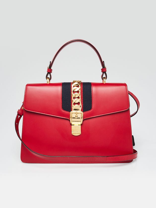 Gucci Smooth Leather Calfskin Leather Vintage Web Medium Sylvie Shoulder Bag