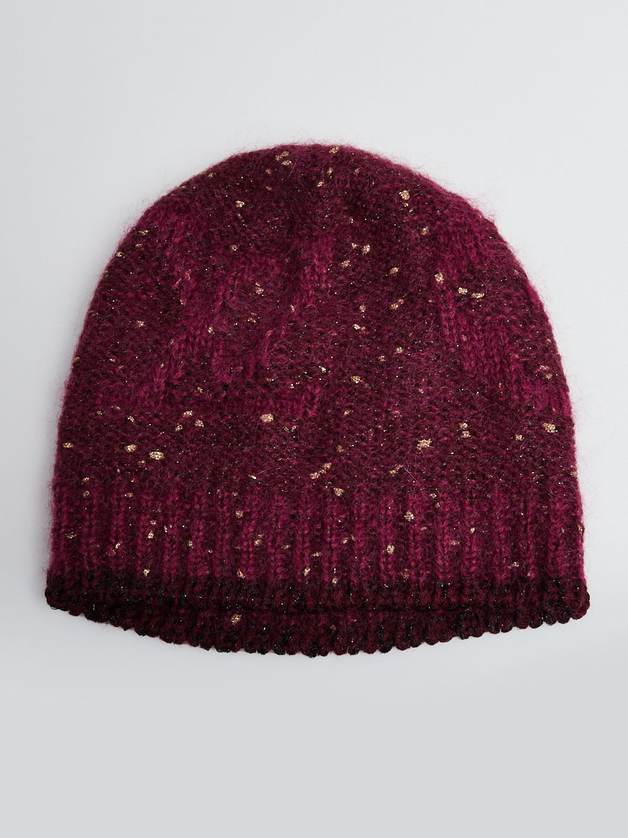Louis Vuitton Purple/Gold Mohair/Wool Knit Beanie Hat