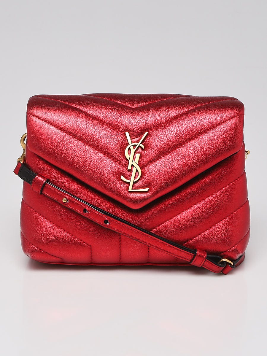 Yves Saint Laurent Metallic Red Chevron Quilted Leather Toy LouLou