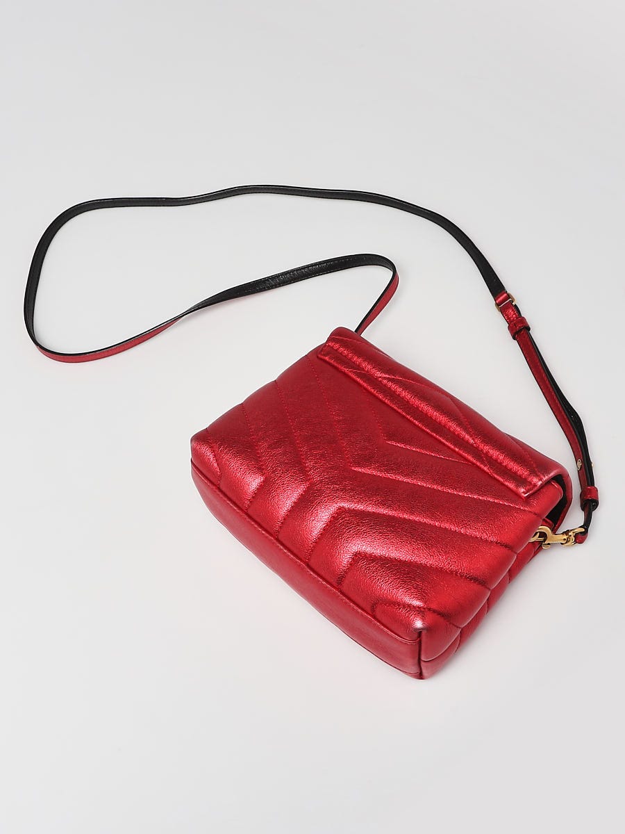 Yves Saint Laurent Metallic Red Chevron Quilted Leather Toy Yves Saint Laurent Metallic Red Chevron Quilted Leather Toy