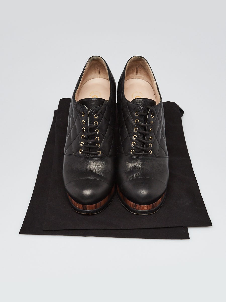 CHANEL Calfskin CC Cap Toe Fold Over Boots 38.5 Black 491755