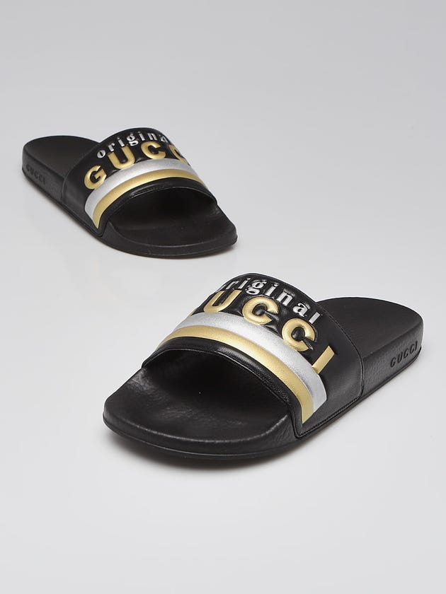 Gucci Black Quilted Rubber Pursuit Pool Slide Sandals Size 7.5/38