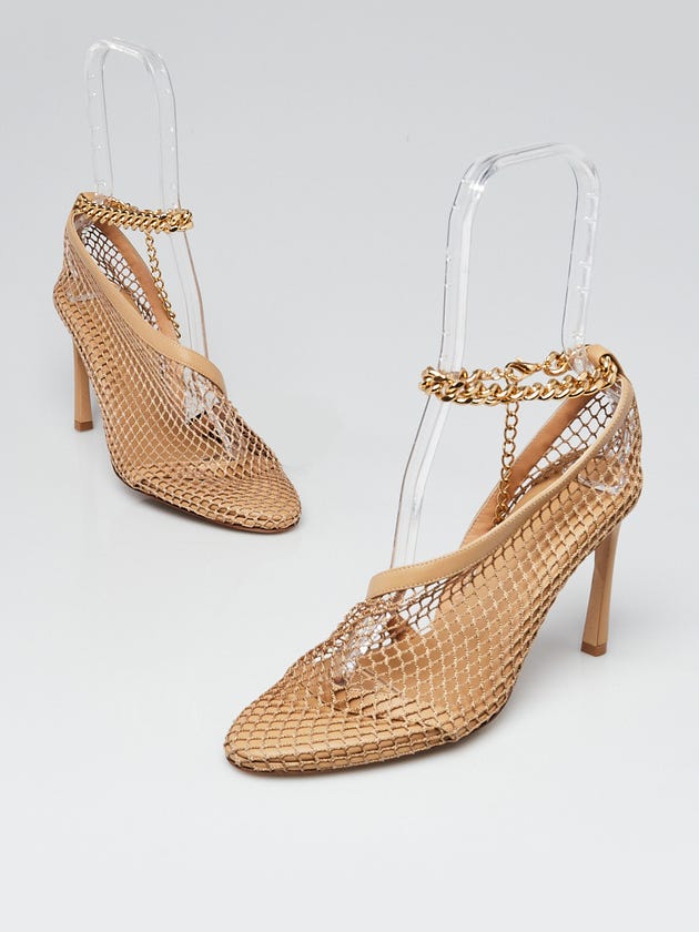 Bottega Veneta Beige Leather/Mesh Chain-Link d'Orsay Pumps Size 6.5/37