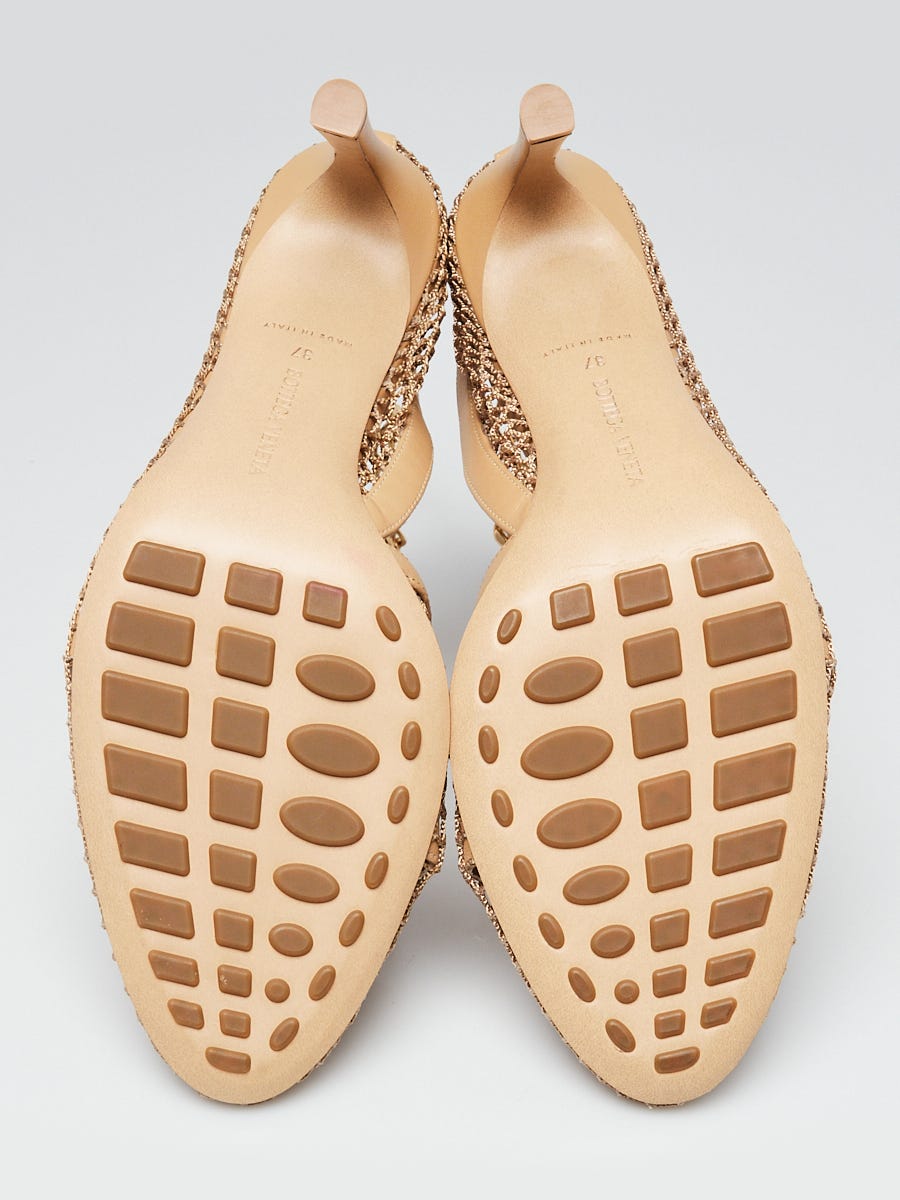 Bottega Veneta Beige Leather/Mesh Chain-Link d'Orsay Pumps Size 6.5/37