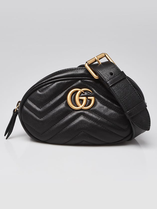 Gucci Black Leather GG Marmont Waist Belt Bag Size 85/34