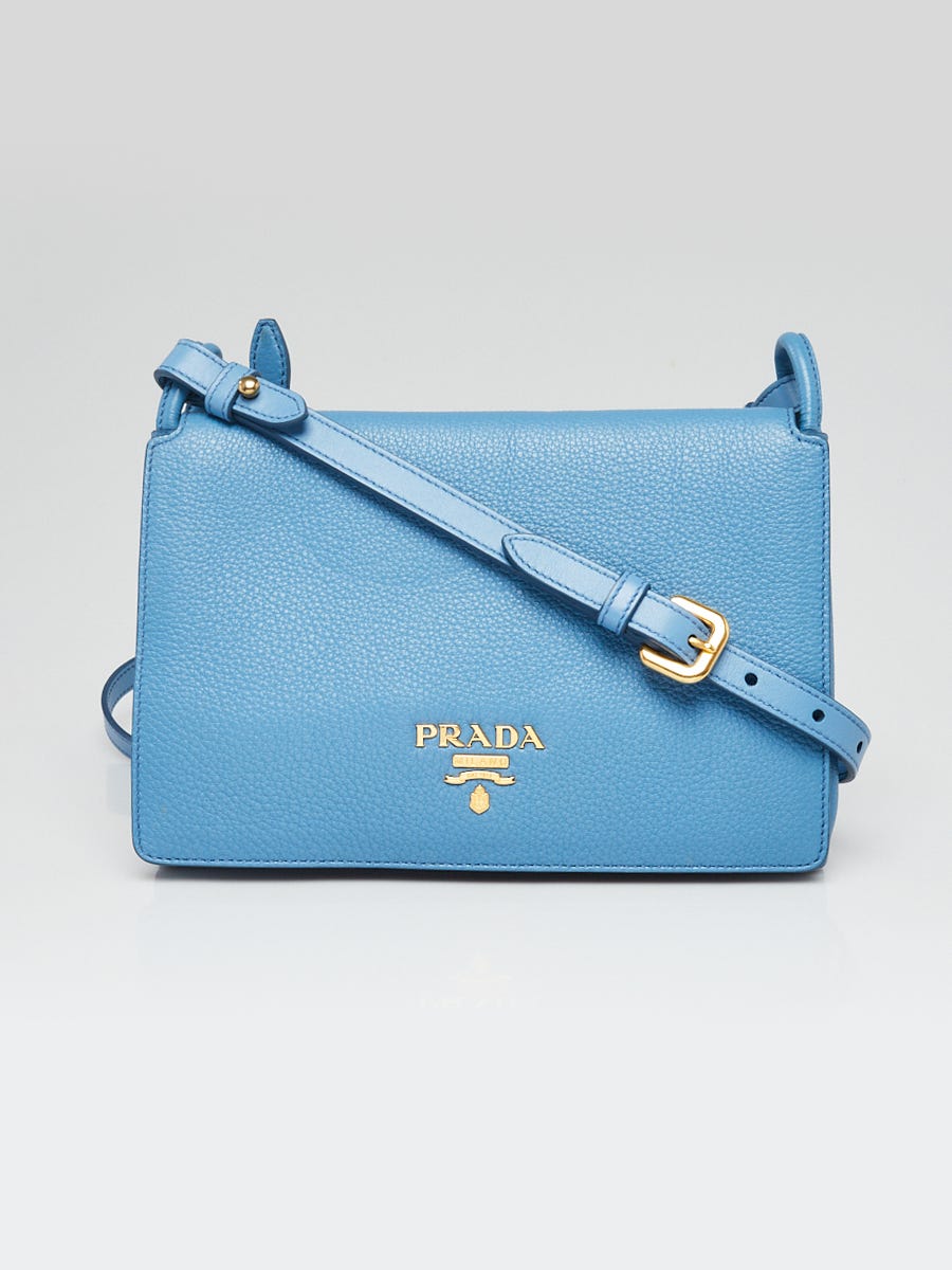 Prada Saffiano Small Wallet-on-a-Strap, Light Blue (Mare)