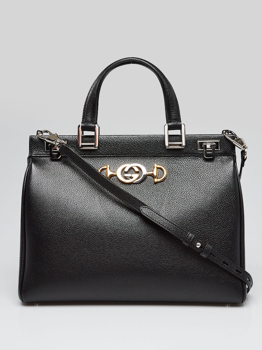 Gucci Black Grainy Leather Zumi Medium Tote Bag