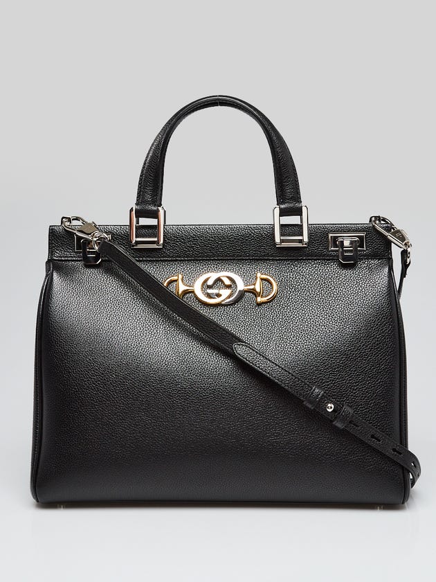 Gucci Black Grainy Leather Zumi Medium Tote Bag