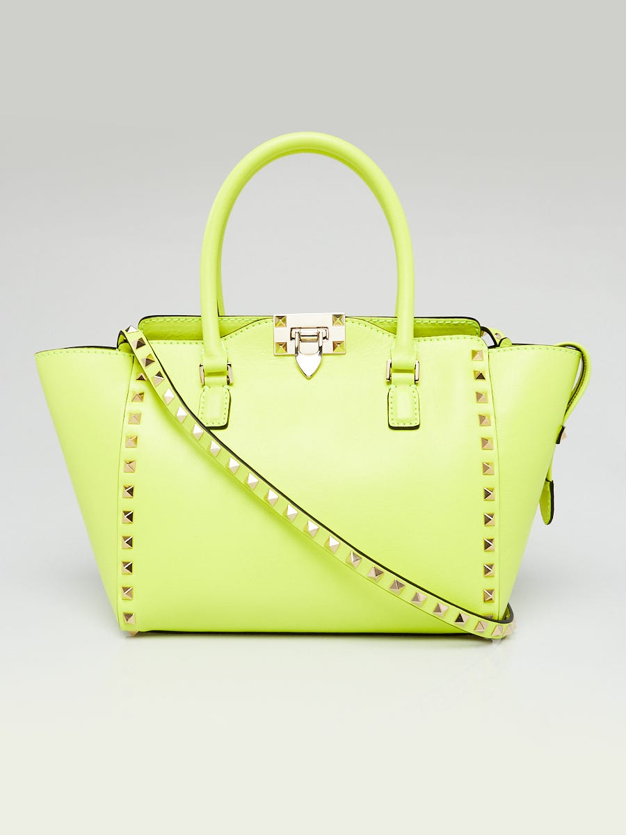 Valentino Yellow Leather Rockstud Small Double Handle Tote Bag Yoogi's Closet
