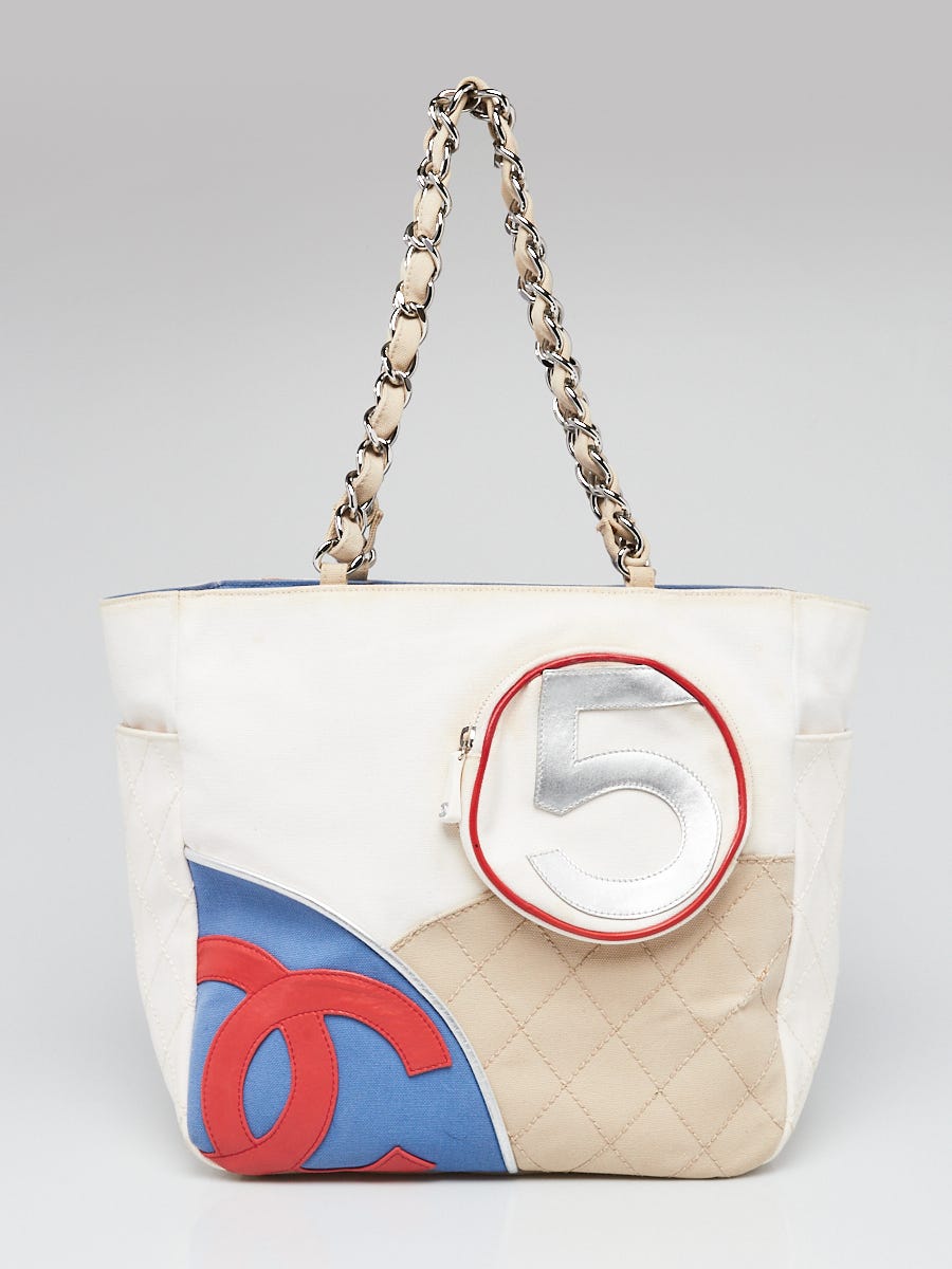 Chanel White Quilted Canvas No. 5 CC Tote Bag - Yoogi's Closet