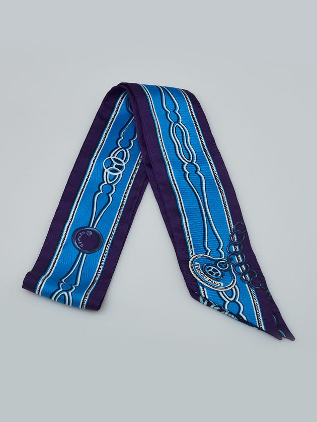 Hermes Ultra Violet Cobalt Printed Silk Maillons Twilly