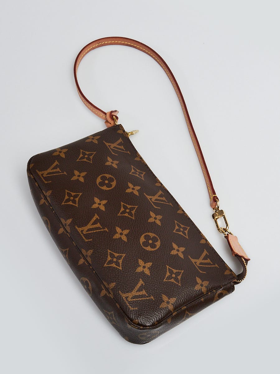 Louis Vuitton Monogram Pouch Pochette Wristlet Strap New, Dust Bag Gold  Hardware