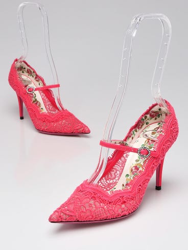 Gucci Pink Corded Lace Crystal Virginia Pumps Size 5/35.5