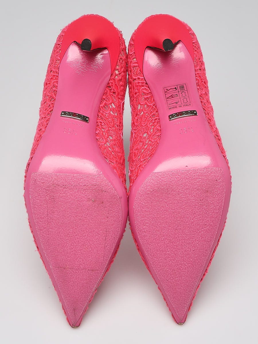 Gucci Pink Corded Lace Crystal Virginia Pumps Size 5/35.5