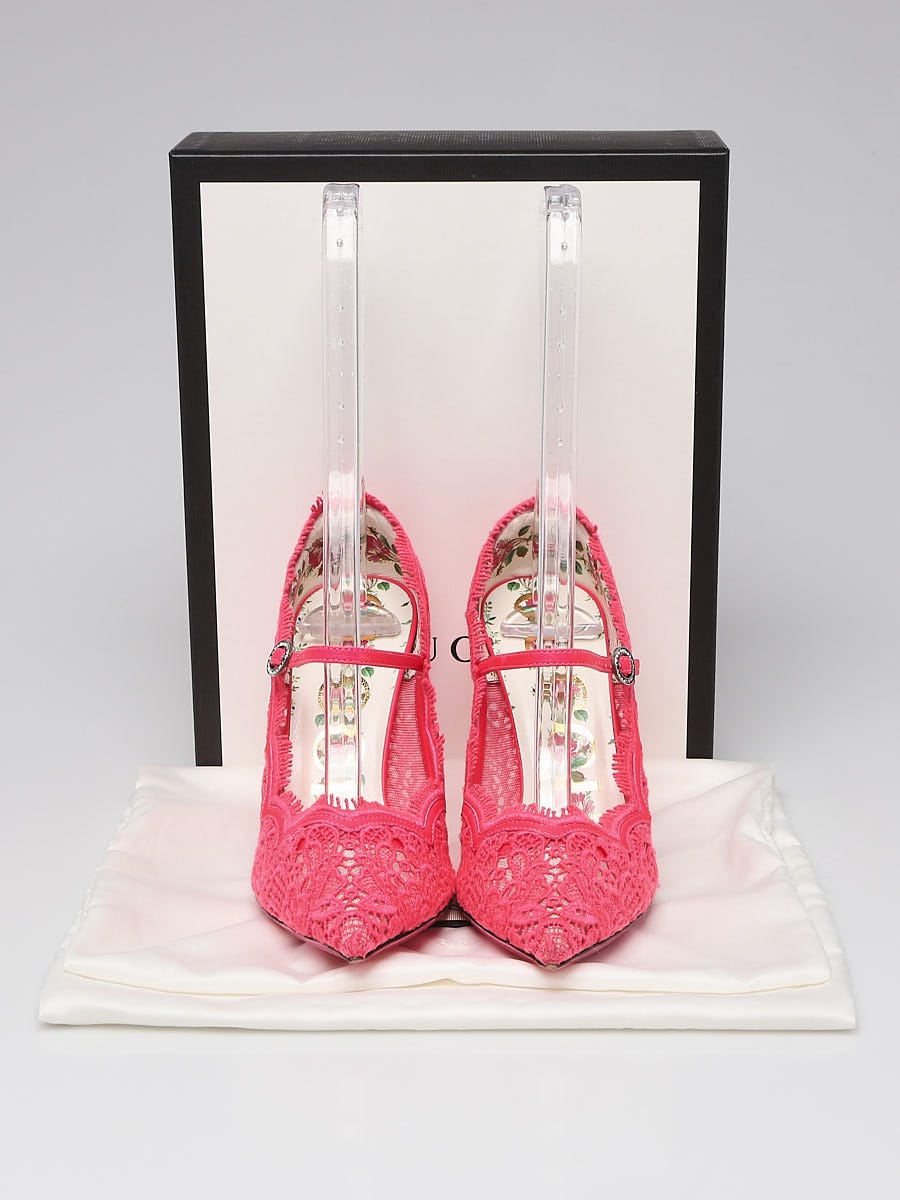 Gucci Pink Corded Lace Crystal Virginia Pumps Size 5/35.5