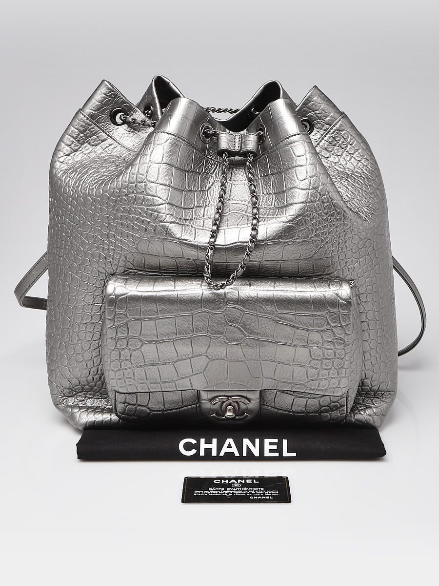 Chanel Silver Crocodile Jumbo Double Flap Bag at Jill's Consignment