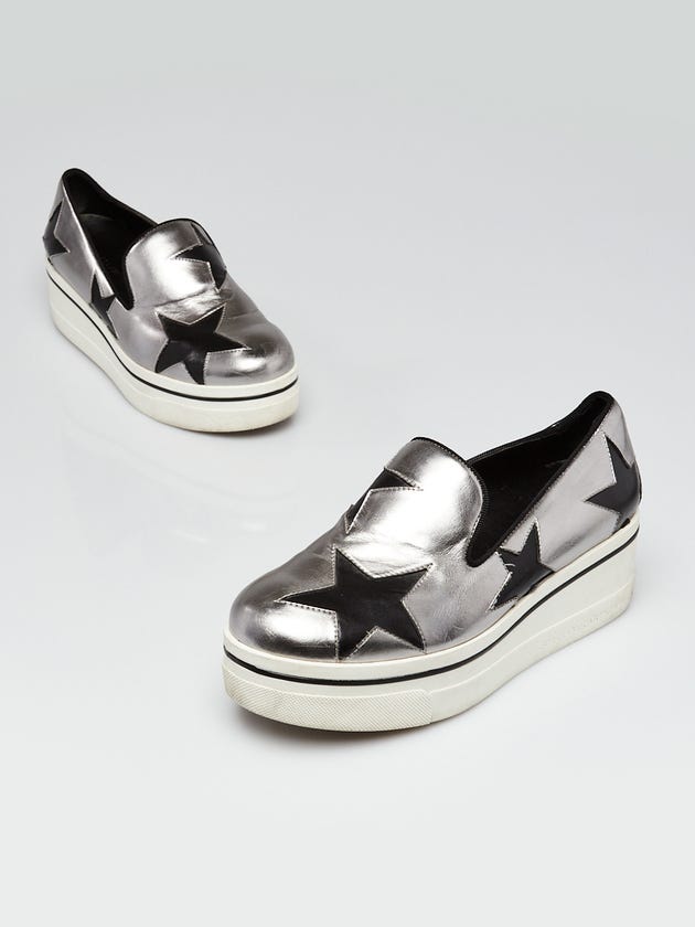 Stella McCartney Silver Faux Leather Star Platform Sneakers Size 5.5/36
