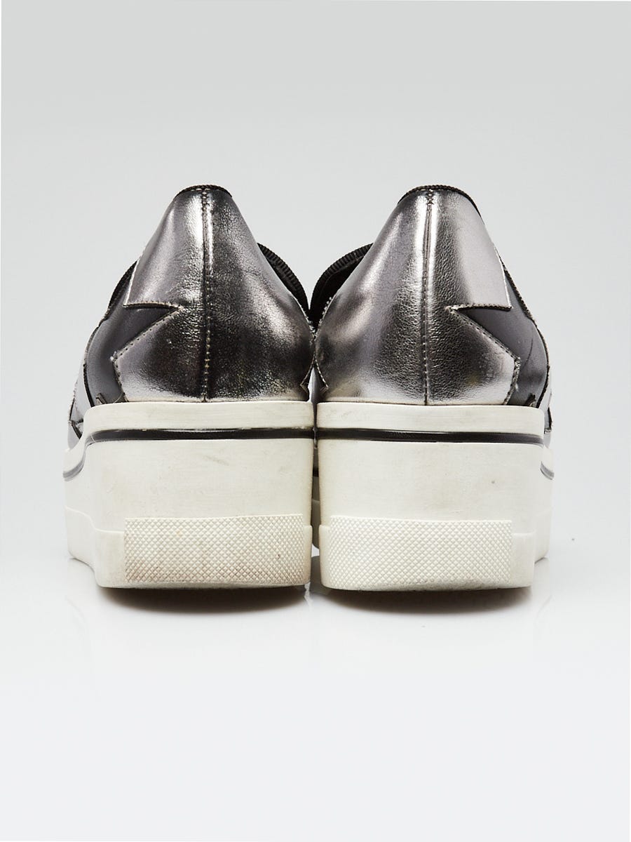 Stella McCartney Silver Faux Leather Star Platform Sneakers Size