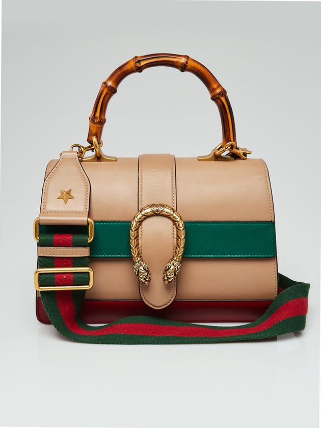 Gucci Beige/Red/Green Leather Dionysus Medium Top Handle Bag