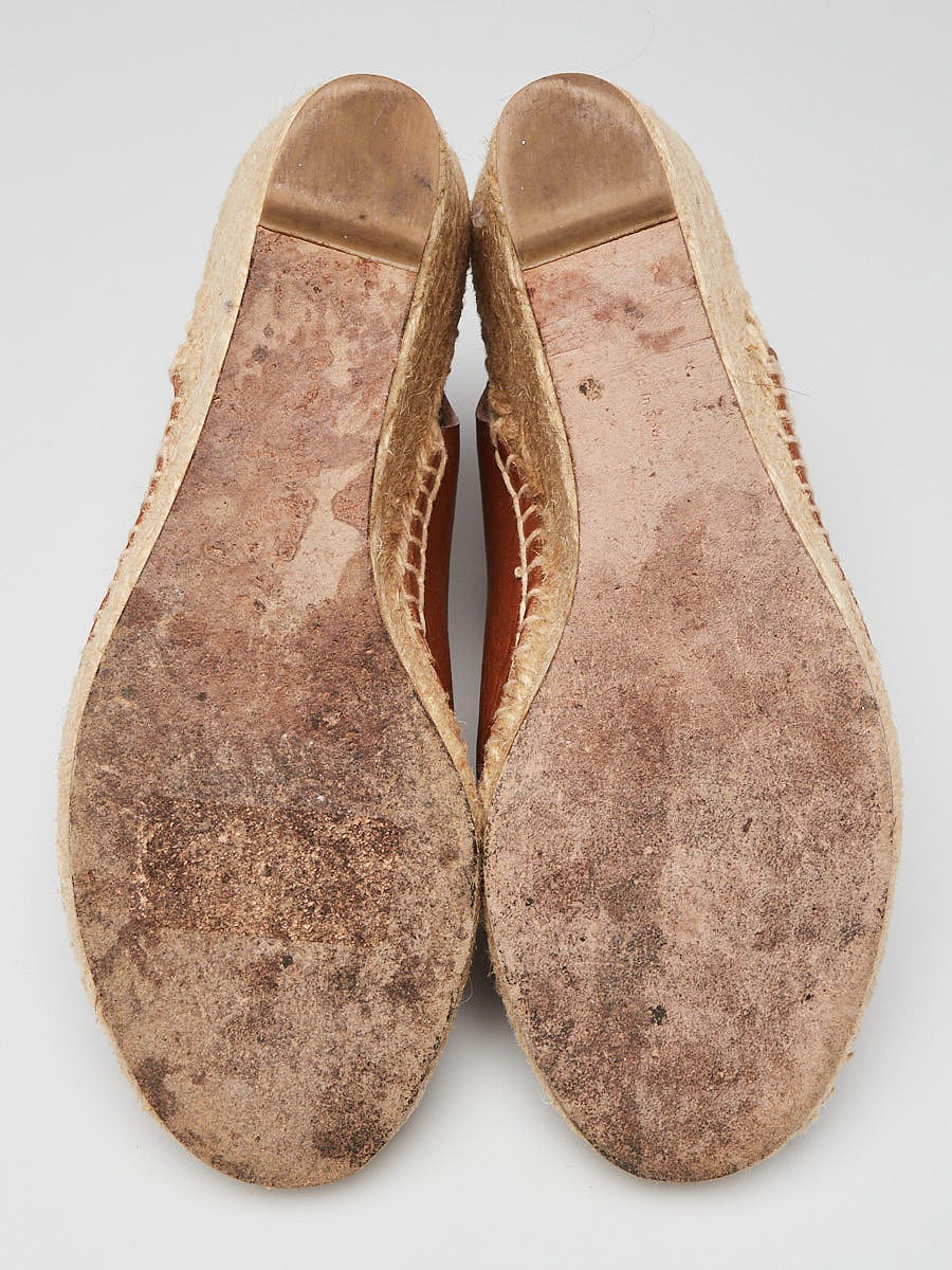 Celine Caramel Leather Crosta Fossil Espadrille Wedges Size 6.5/37