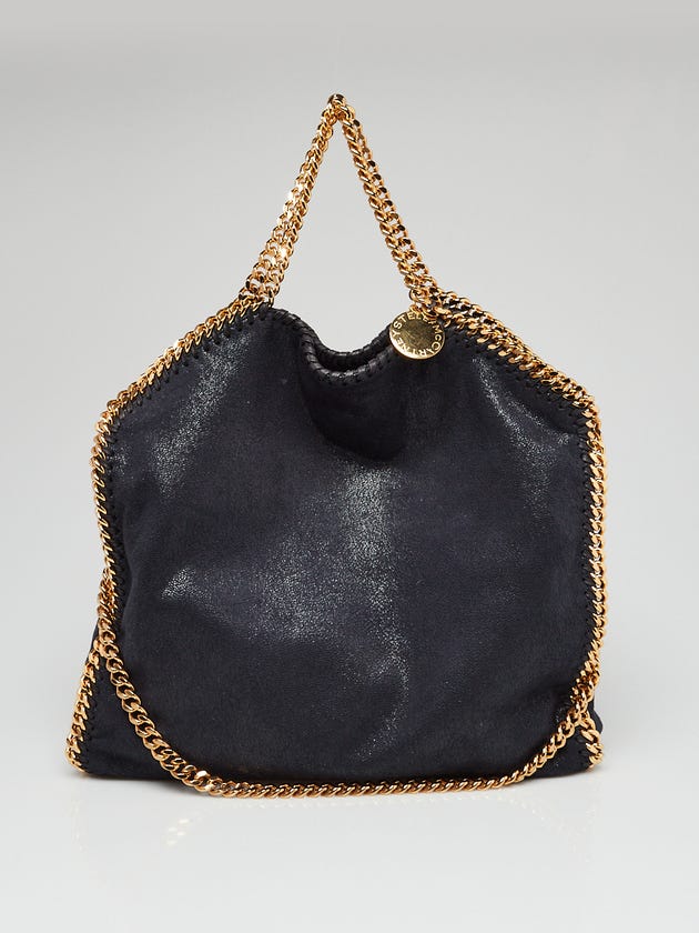 Stella McCartney Navy Shaggy Deer Faux-Leather Small Falabella Fold Over Tote Bag