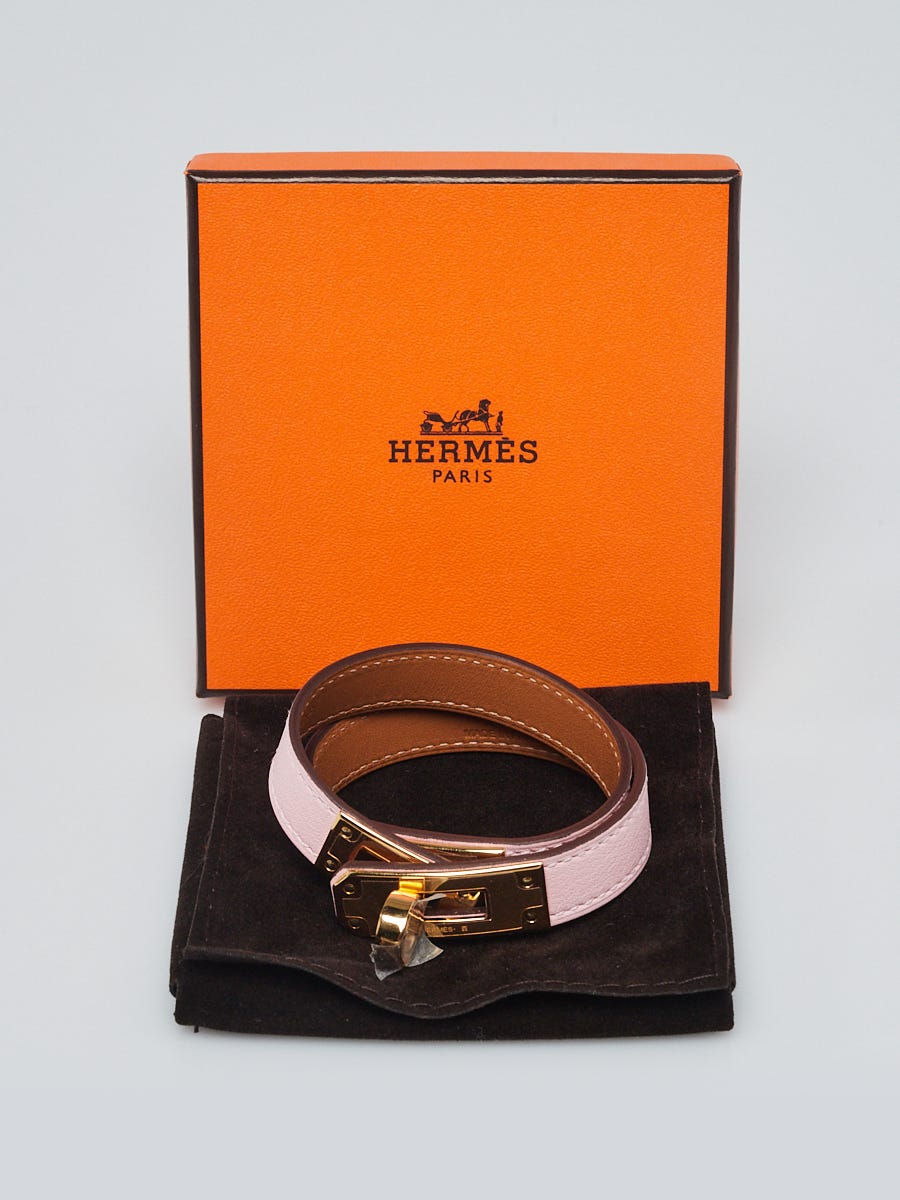 Auth Hermes Mini Kelly Double Tour Bracelet Rose Sakura x Rose Gold (181350