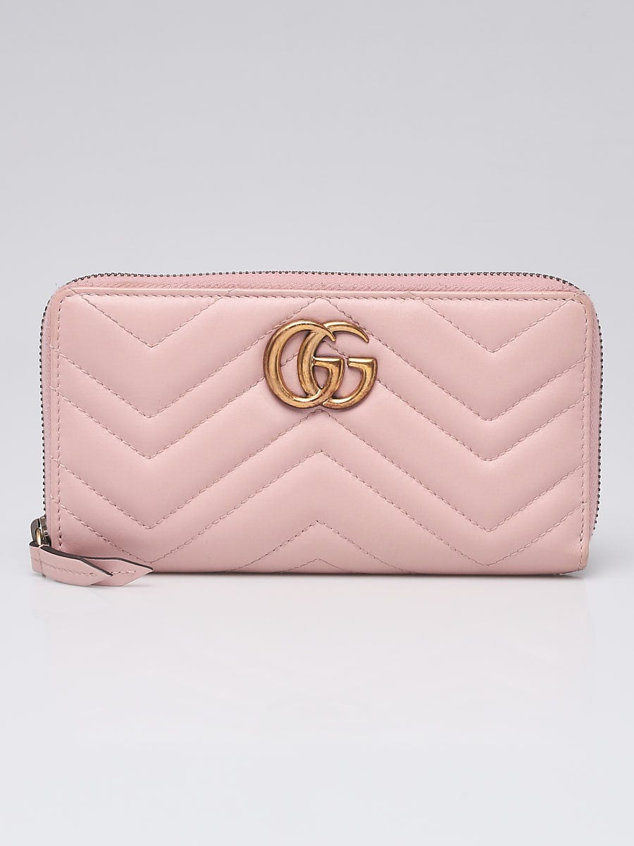 Gucci GG Marmont Wallet Zip Around Matelasse Dusty Pink in Calfskin Leather  with Antique Gold - US