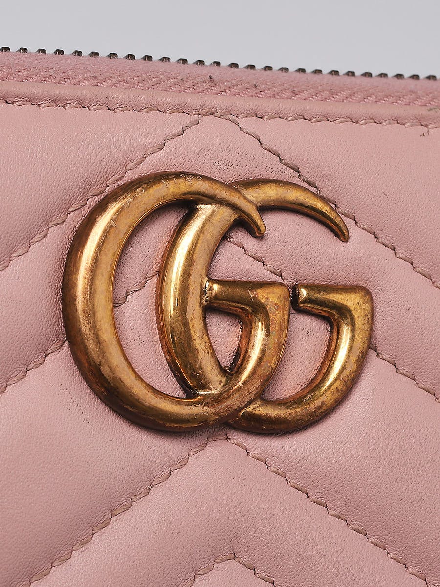 Gucci Light Pink Leather GG Butterfly Zip Around Continental Wallet Gucci