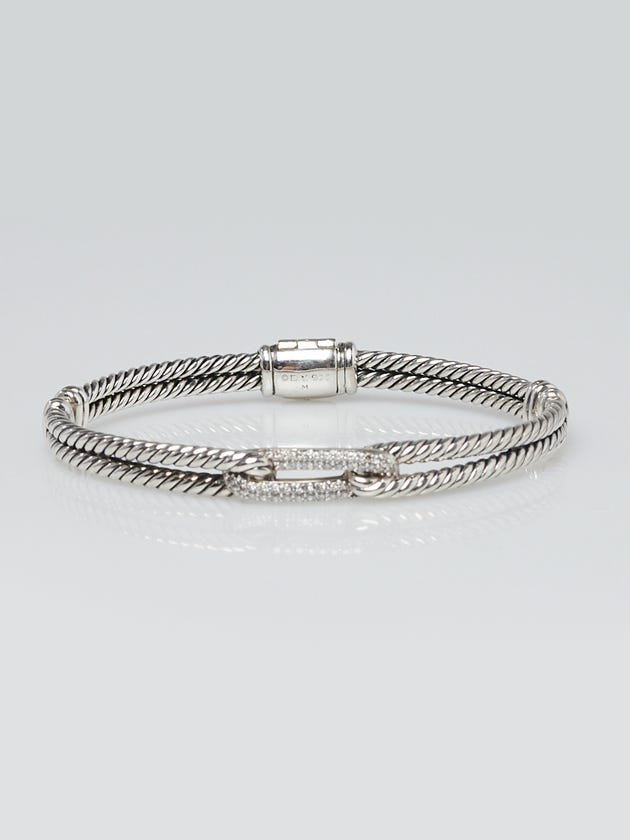 David Yurman Sterling Silver/Pave Diamonds Petite Labyrinth Mini Loop Bracelet