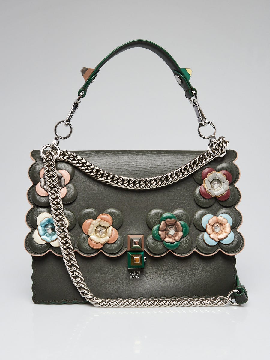 Fendi Green Leather Flowerland Kan I Shoulder Bag 8BT283 Yoogi s Closet