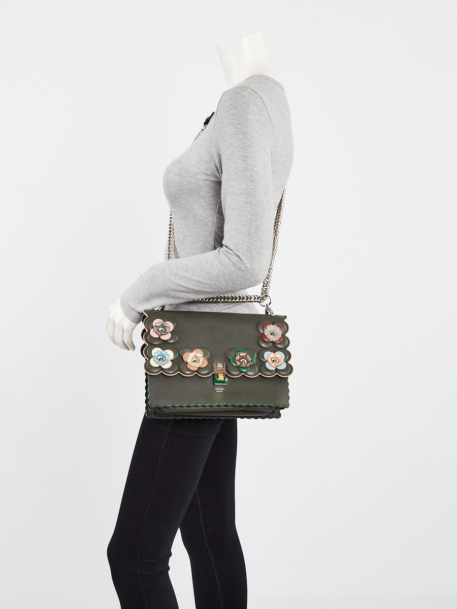 Fendi Green Leather Flowerland Kan I Shoulder Bag 8BT283 | Yoogi's